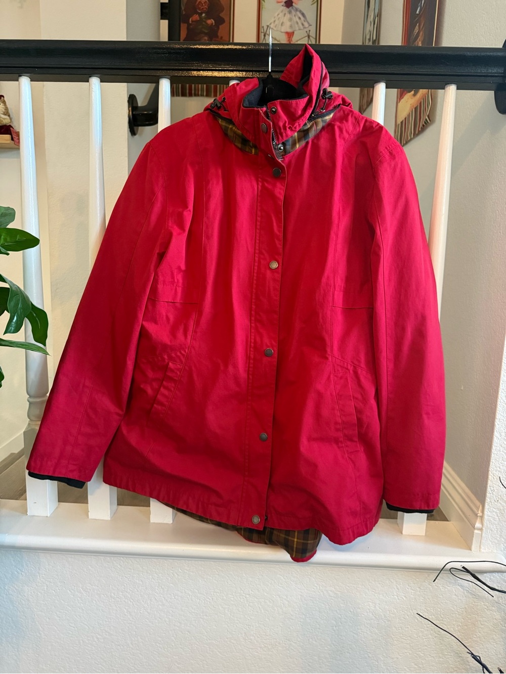 Pendleton Women's XL Red Rain Jacket Water Resistant Hooded Plaid Lined Coat